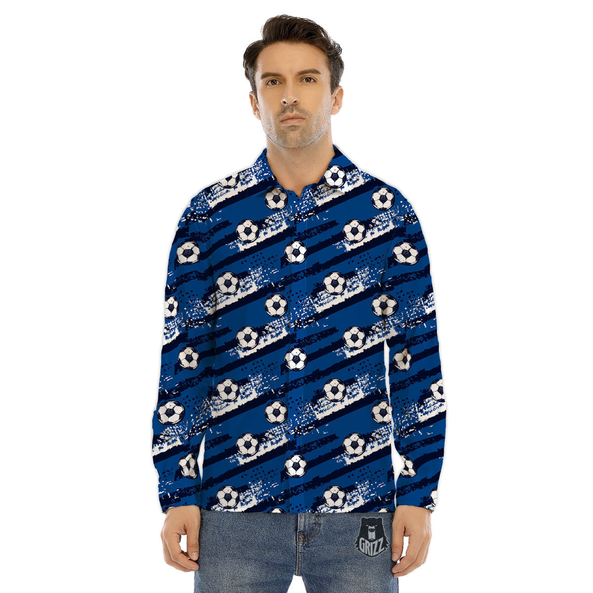 Soccer Ball Blue Print Pattern Men's Dress Shirts-grizzshop
