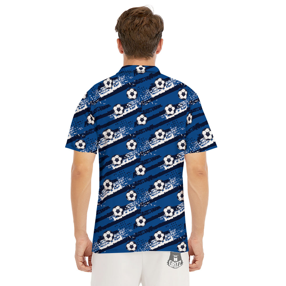 Soccer Ball Blue Print Pattern Men's Golf Shirts-grizzshop