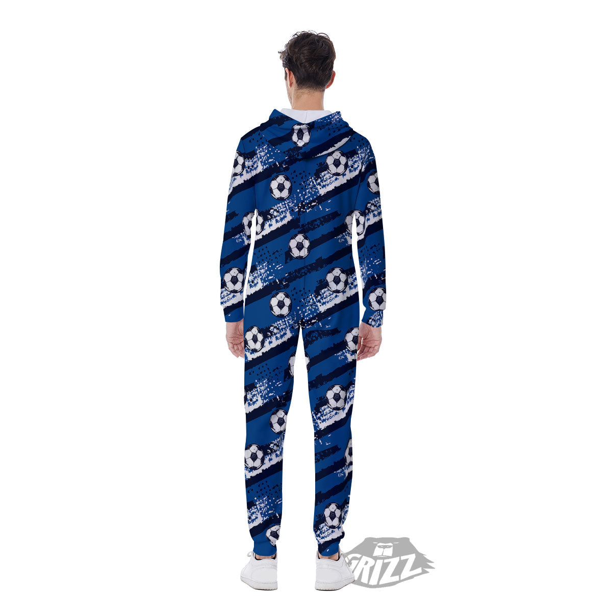 Soccer Ball Blue Print Pattern Men's Jumpsuit-grizzshop