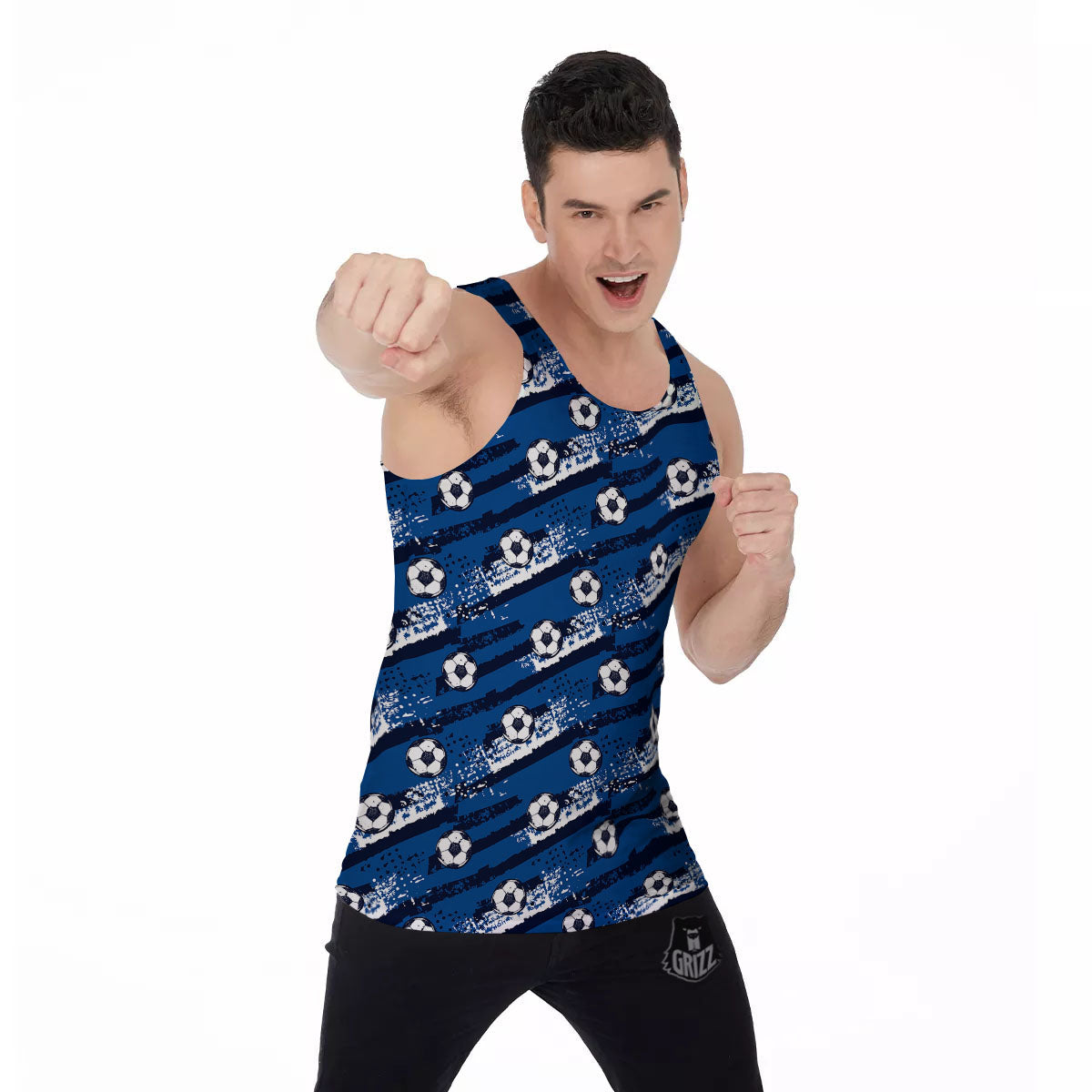 Soccer Ball Blue Print Pattern Men's Tank Top-grizzshop