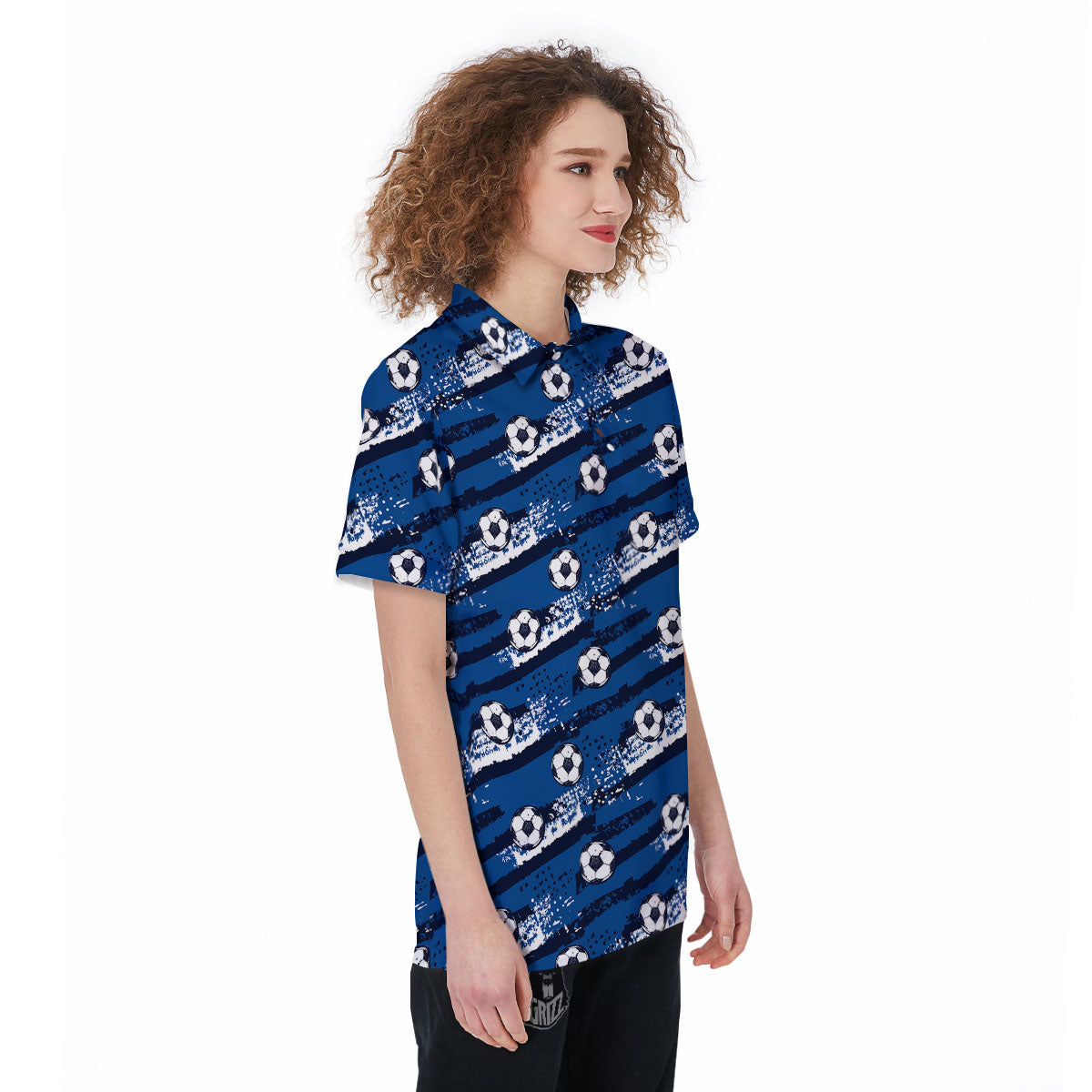 Soccer Ball Blue Print Pattern Women's Golf Shirts-grizzshop