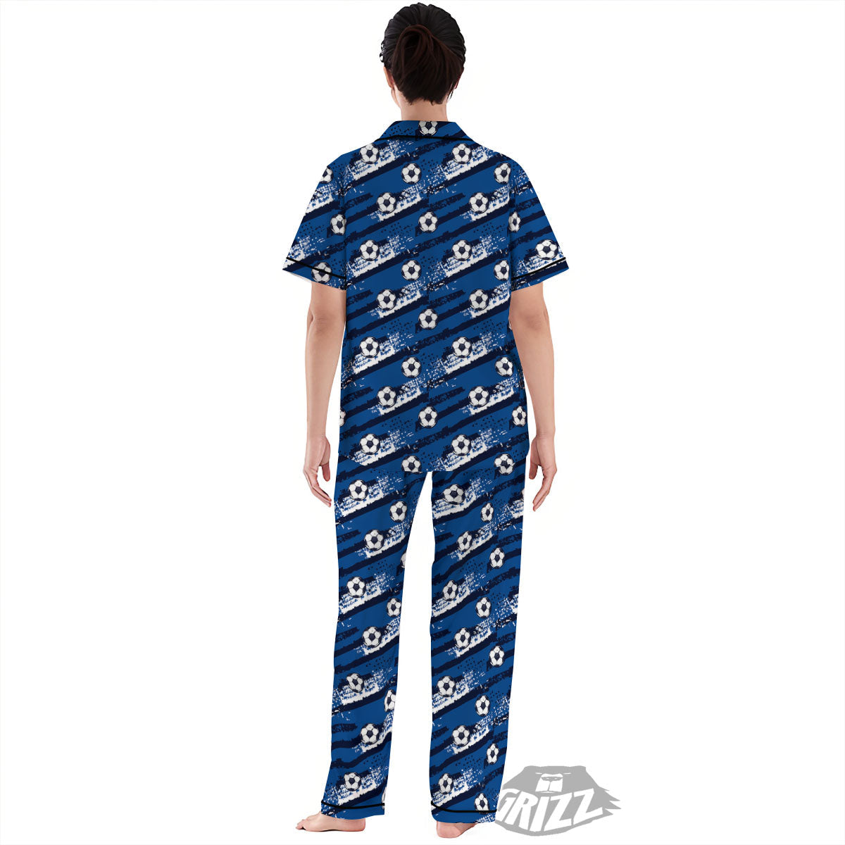 Soccer Ball Blue Print Pattern Women's Pajamas Set-grizzshop