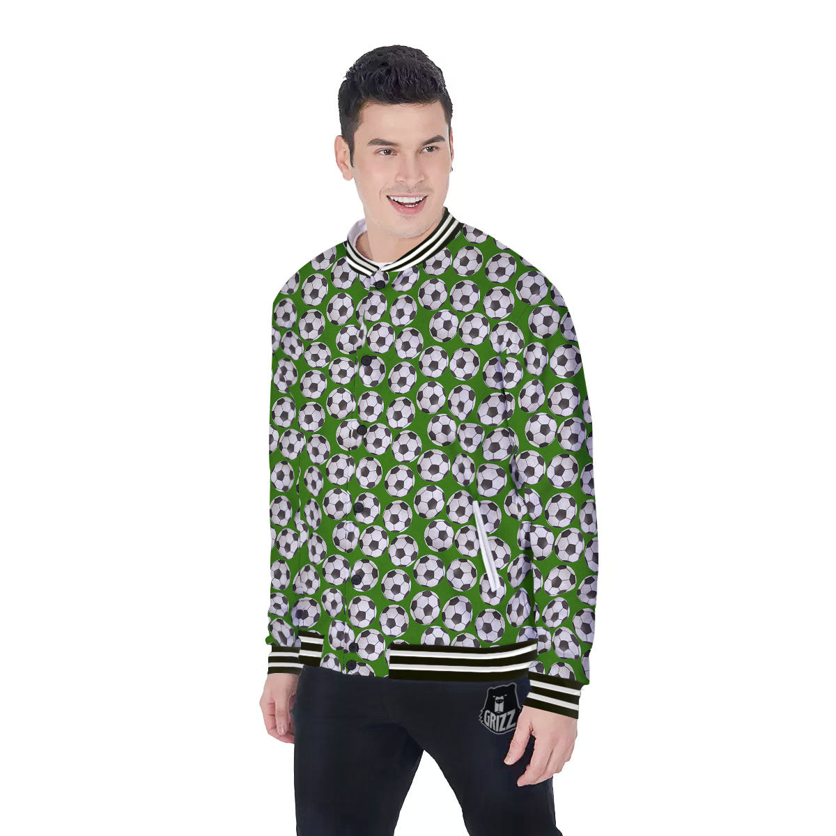 Soccer Ball Green Print Pattern Baseball Jacket-grizzshop