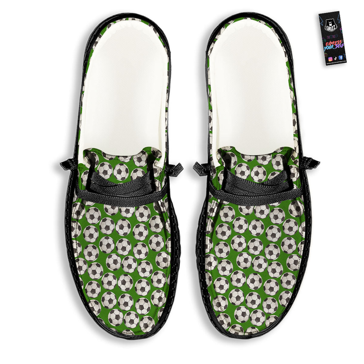 Soccer Ball Green Print Pattern Black Loafers-grizzshop