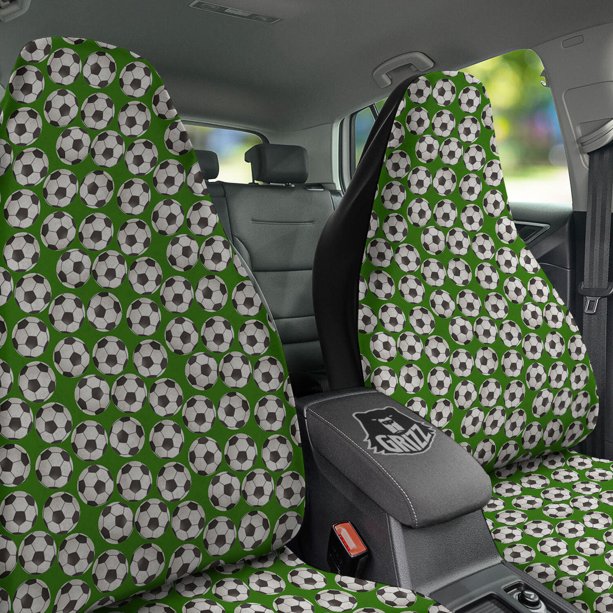 Soccer Ball Green Print Pattern Car Seat Covers-grizzshop