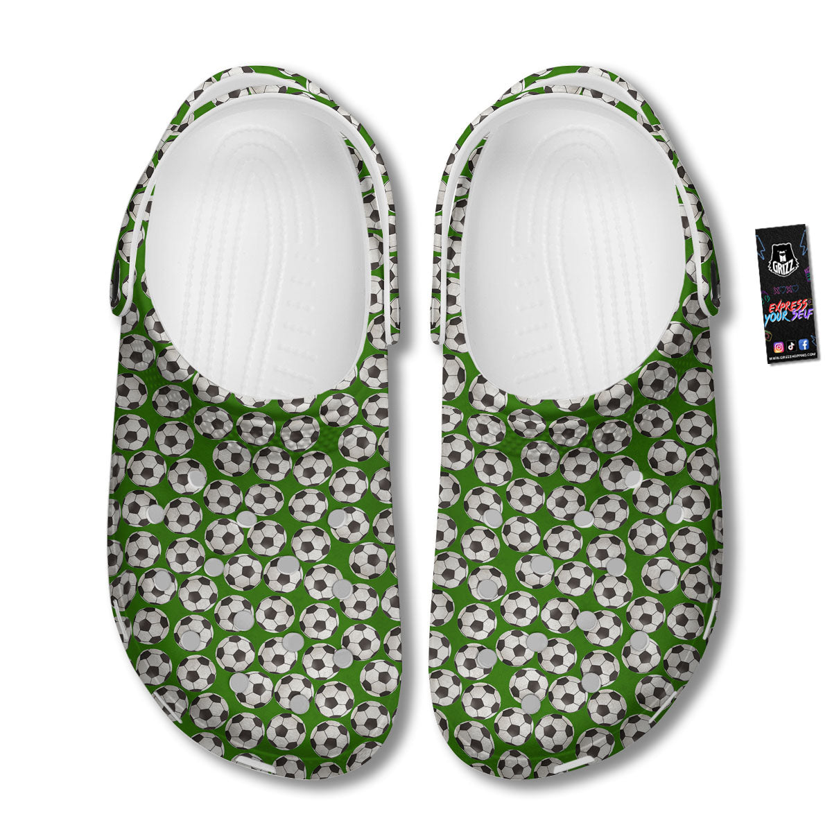 Soccer Ball Green Print Pattern Clog-grizzshop