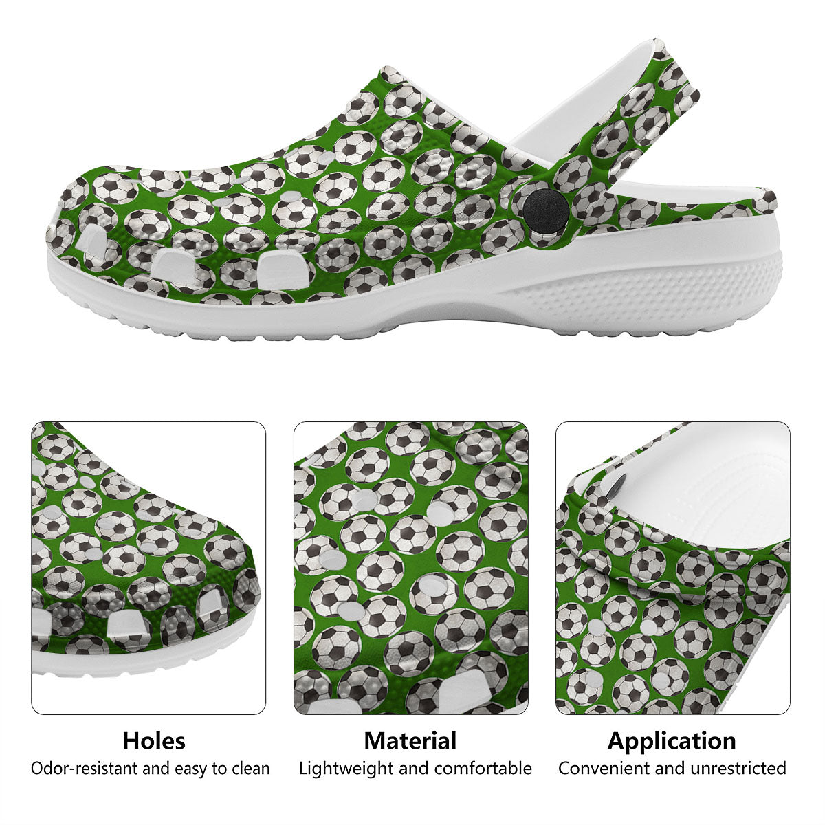 Soccer Ball Green Print Pattern Clog-grizzshop