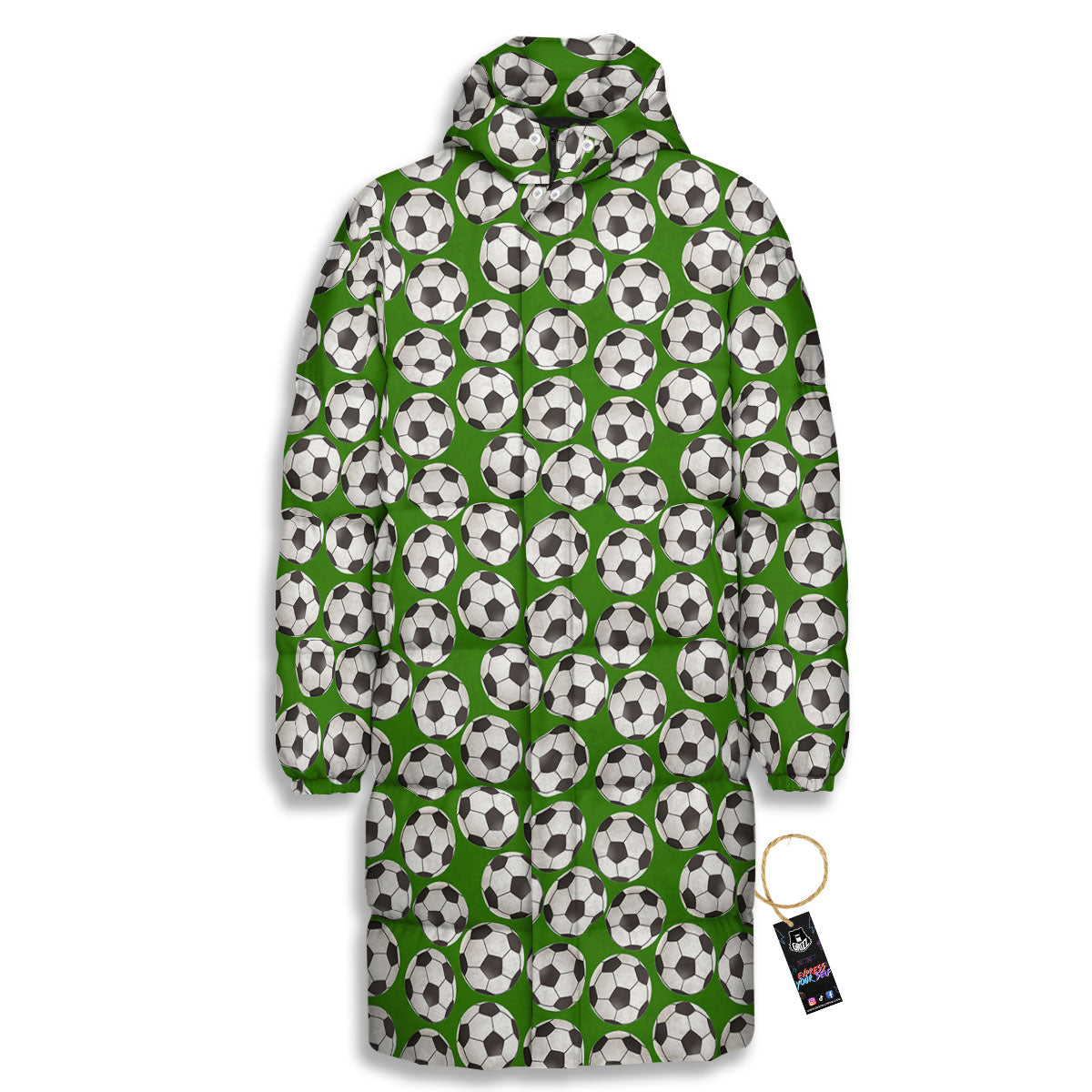 Soccer Ball Green Print Pattern Long Down Jacket-grizzshop