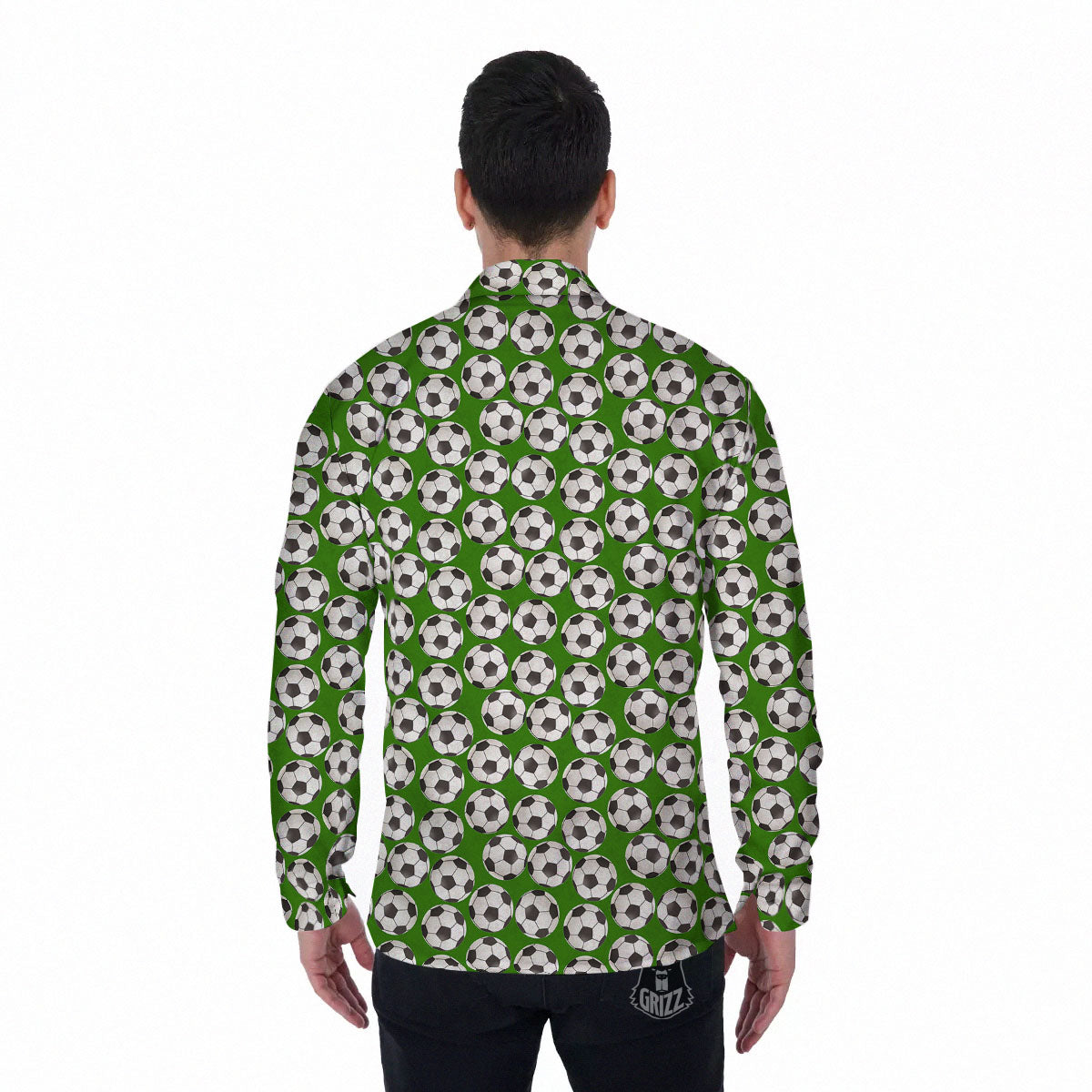 Soccer Ball Green Print Pattern Men's Long Sleeve Shirts-grizzshop