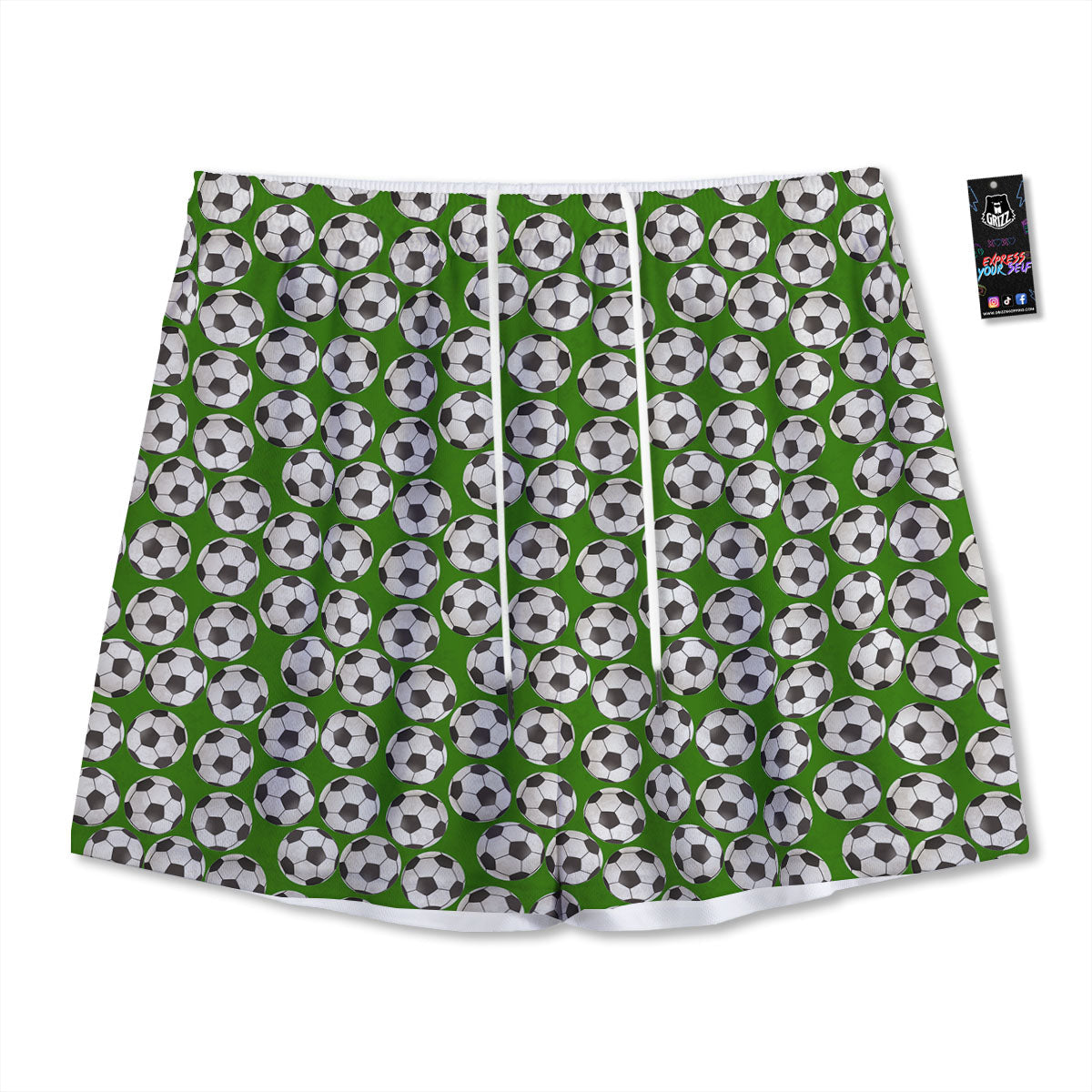 Soccer Ball Green Print Pattern Mesh Shorts