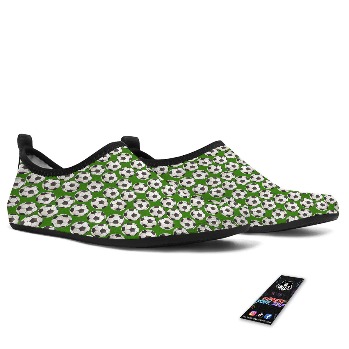 Soccer Ball Green Print Pattern Water Shoes-grizzshop