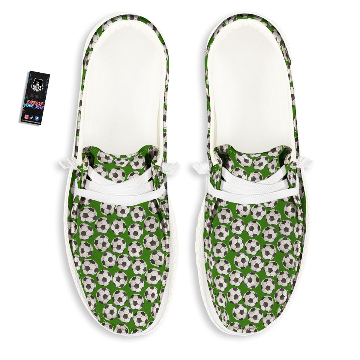 Soccer Ball Green Print Pattern White Loafers-grizzshop