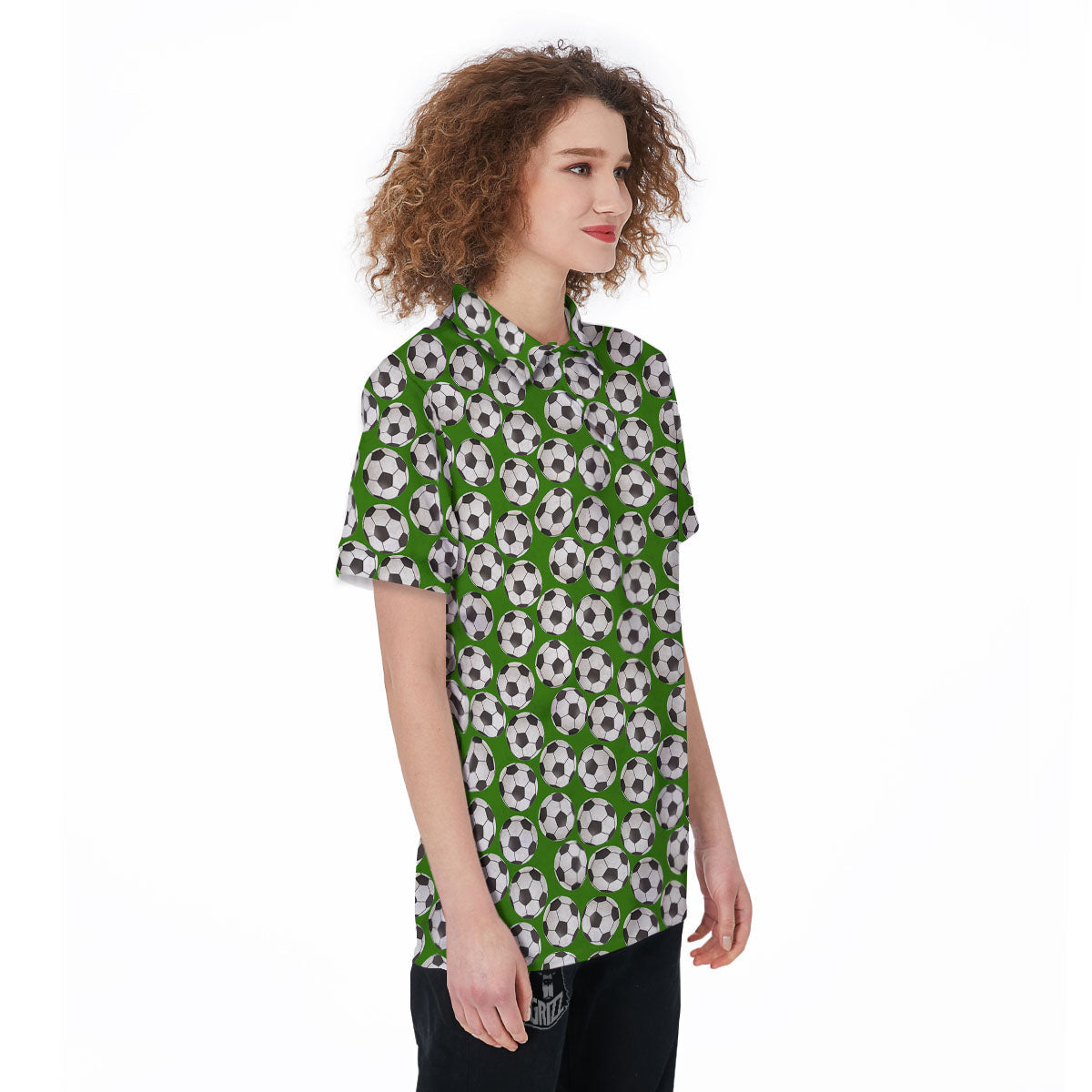 Soccer Ball Green Print Pattern Women's Golf Shirts-grizzshop