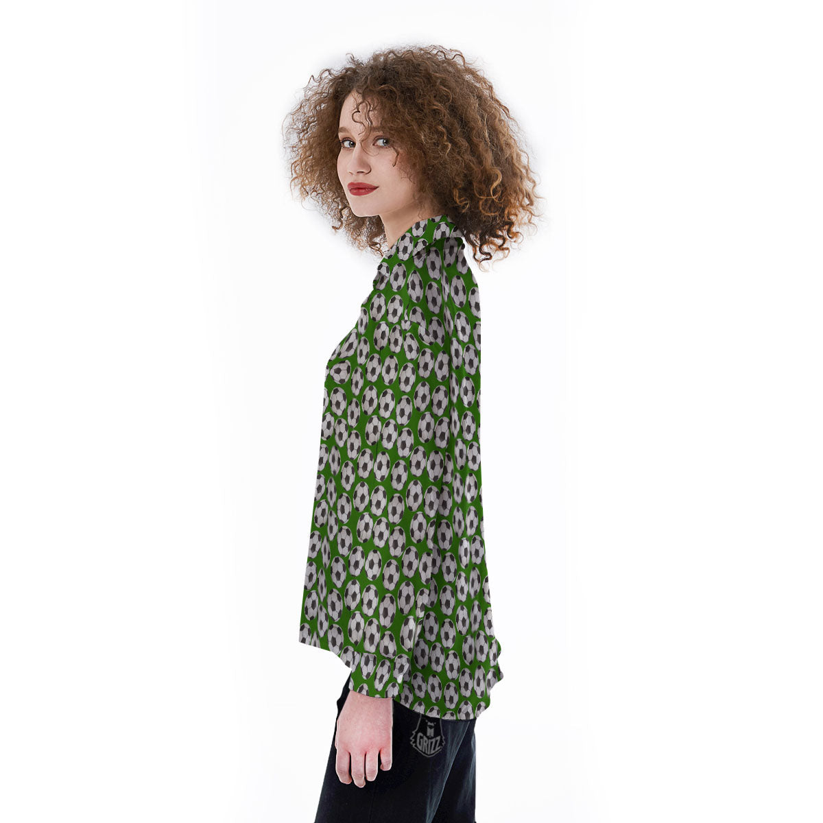 Soccer Ball Green Print Pattern Women's Long Sleeve Shirts-grizzshop