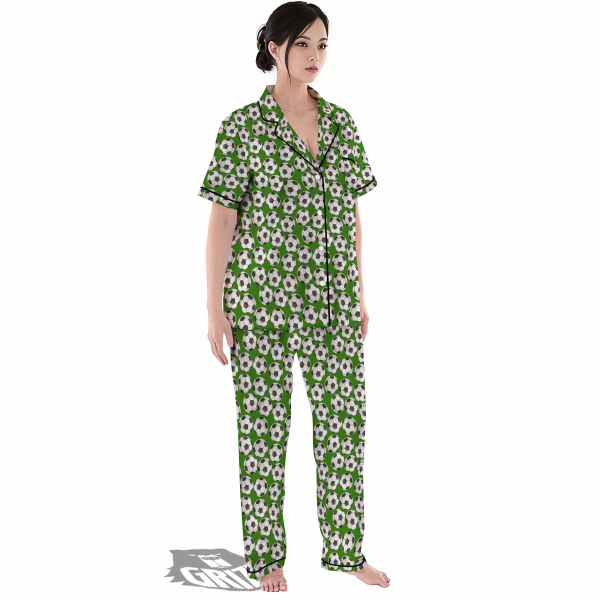 Soccer Ball Green Print Pattern Women's Pajamas Set-grizzshop
