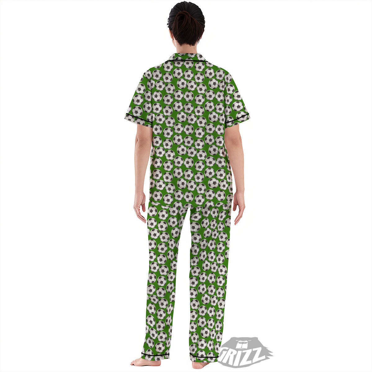 Soccer Ball Green Print Pattern Women's Pajamas Set-grizzshop