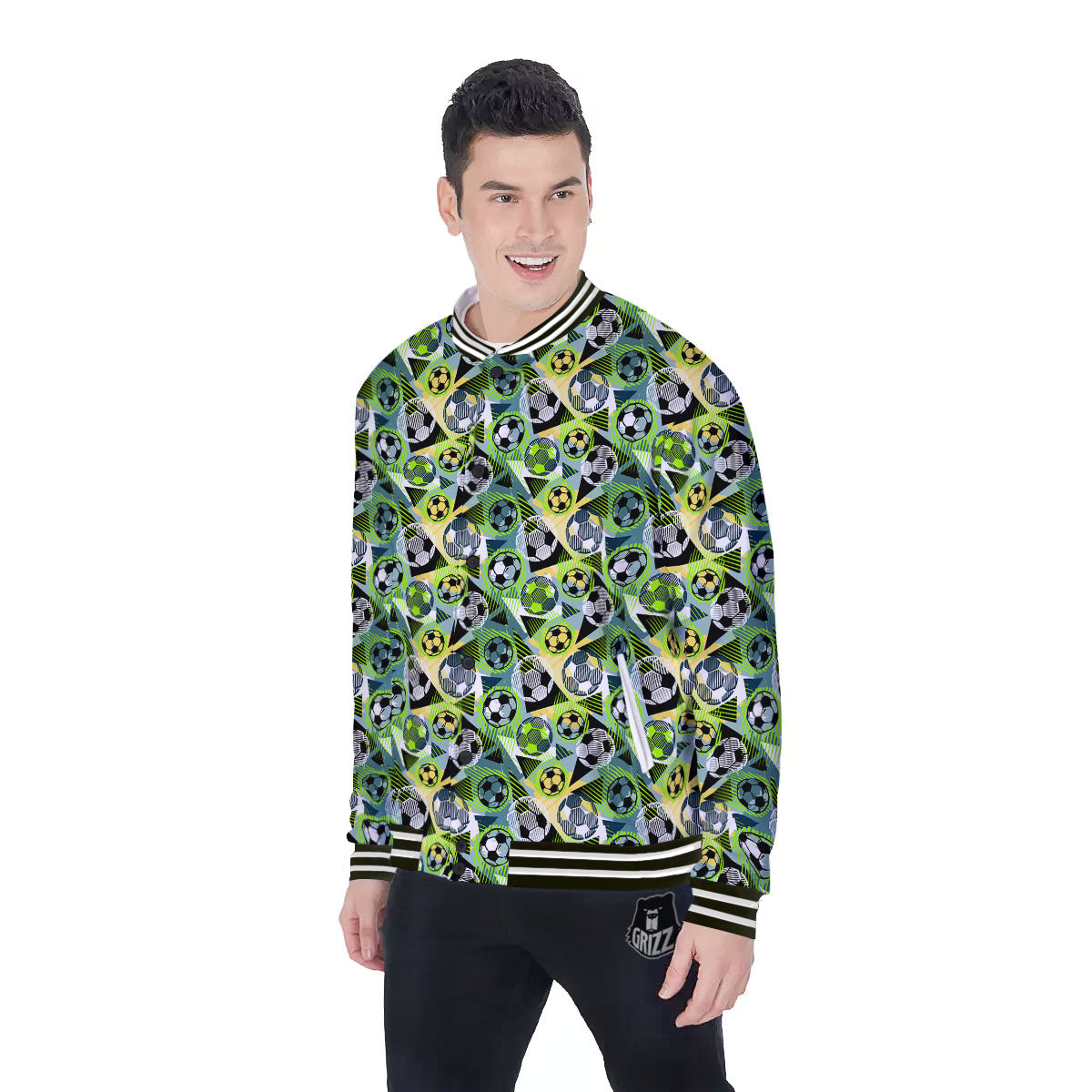 Soccer Ball Grunge Print Pattern Baseball Jacket-grizzshop