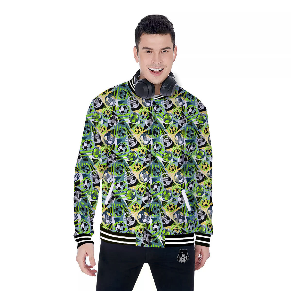 Soccer Ball Grunge Print Pattern Baseball Jacket-grizzshop