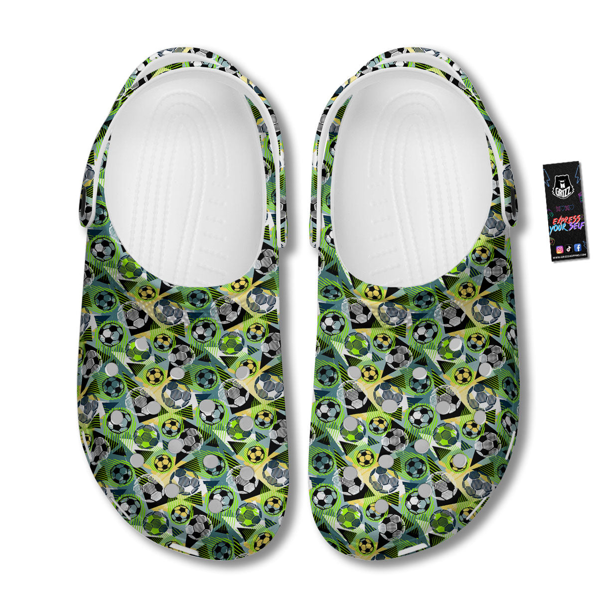 Soccer Ball Grunge Print Pattern Clog-grizzshop