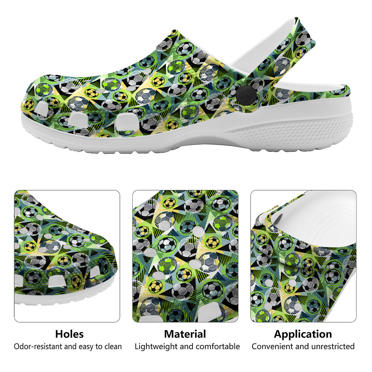 Soccer Ball Grunge Print Pattern Clog-grizzshop