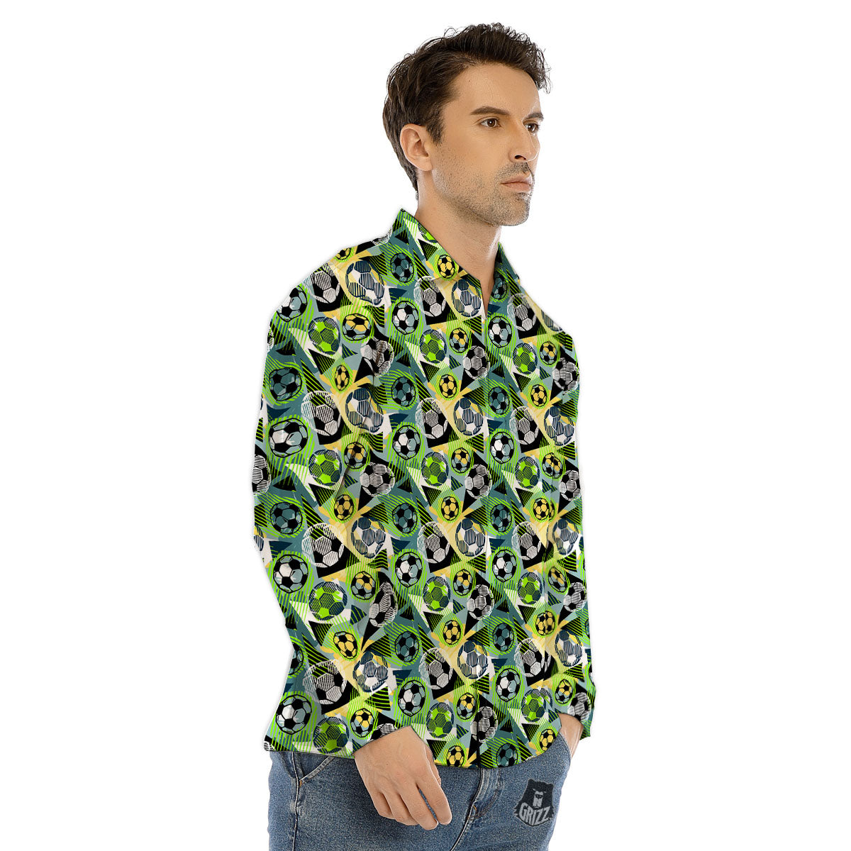 Soccer Ball Grunge Print Pattern Men's Dress Shirts-grizzshop