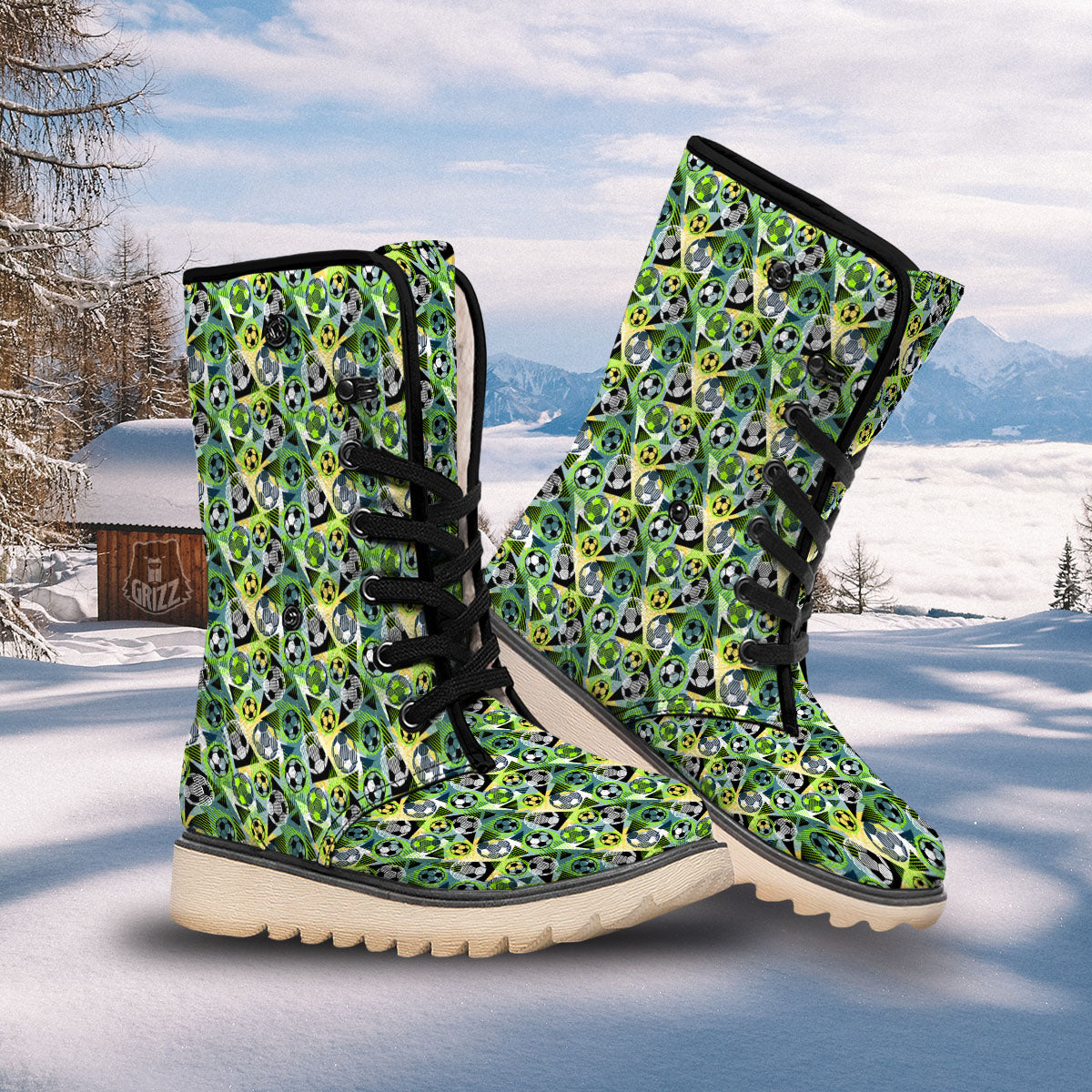 Soccer Ball Grunge Print Pattern Snow Boots-grizzshop
