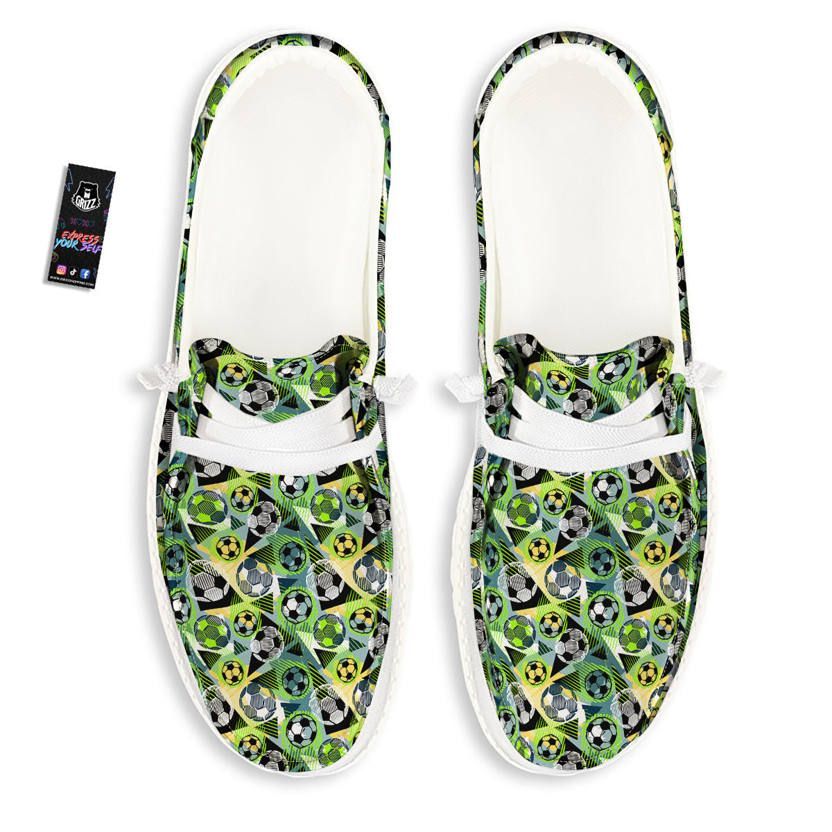 Soccer Ball Grunge Print Pattern White Loafers-grizzshop
