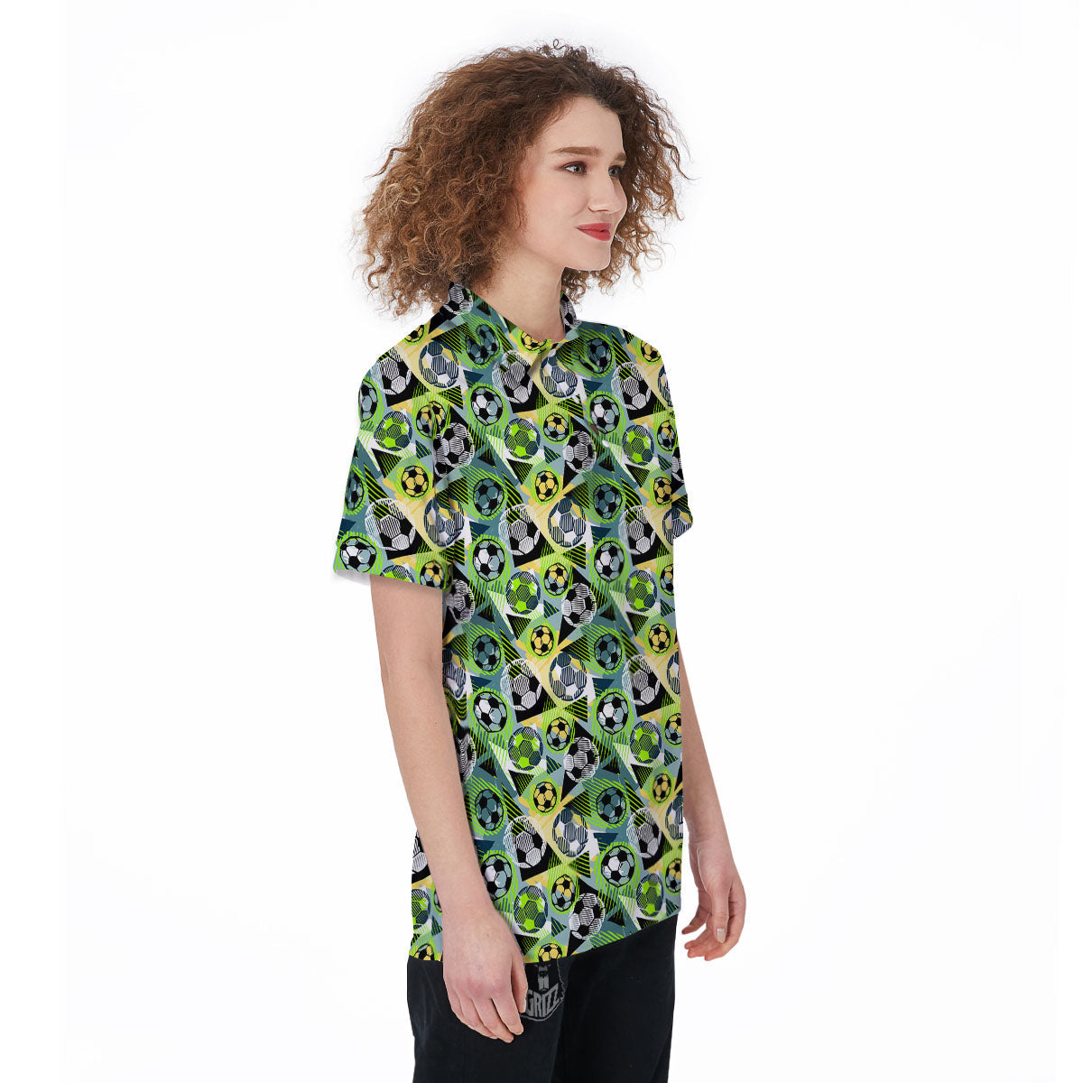 Soccer Ball Grunge Print Pattern Women's Golf Shirts-grizzshop
