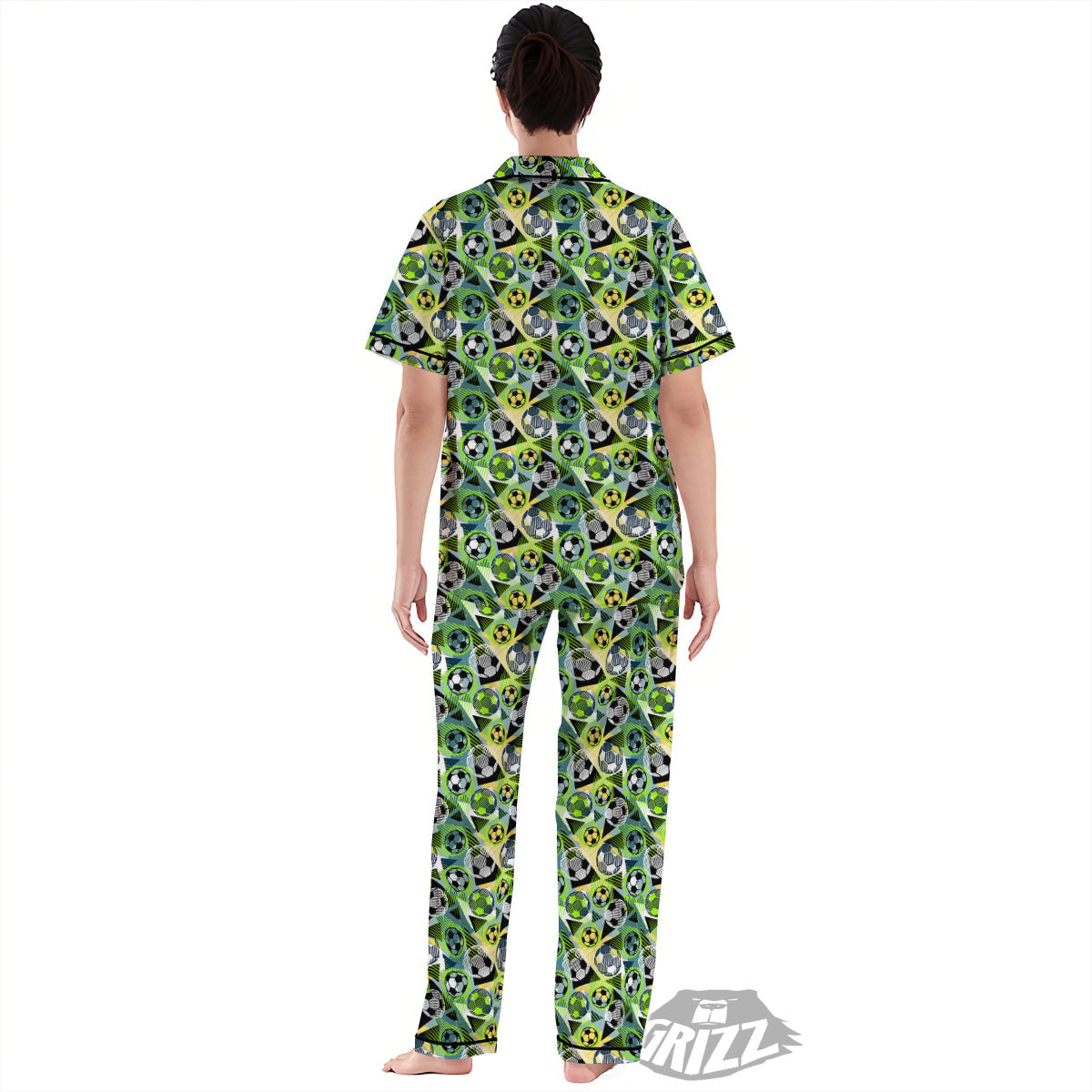Soccer Ball Grunge Print Pattern Women's Pajamas Set-grizzshop