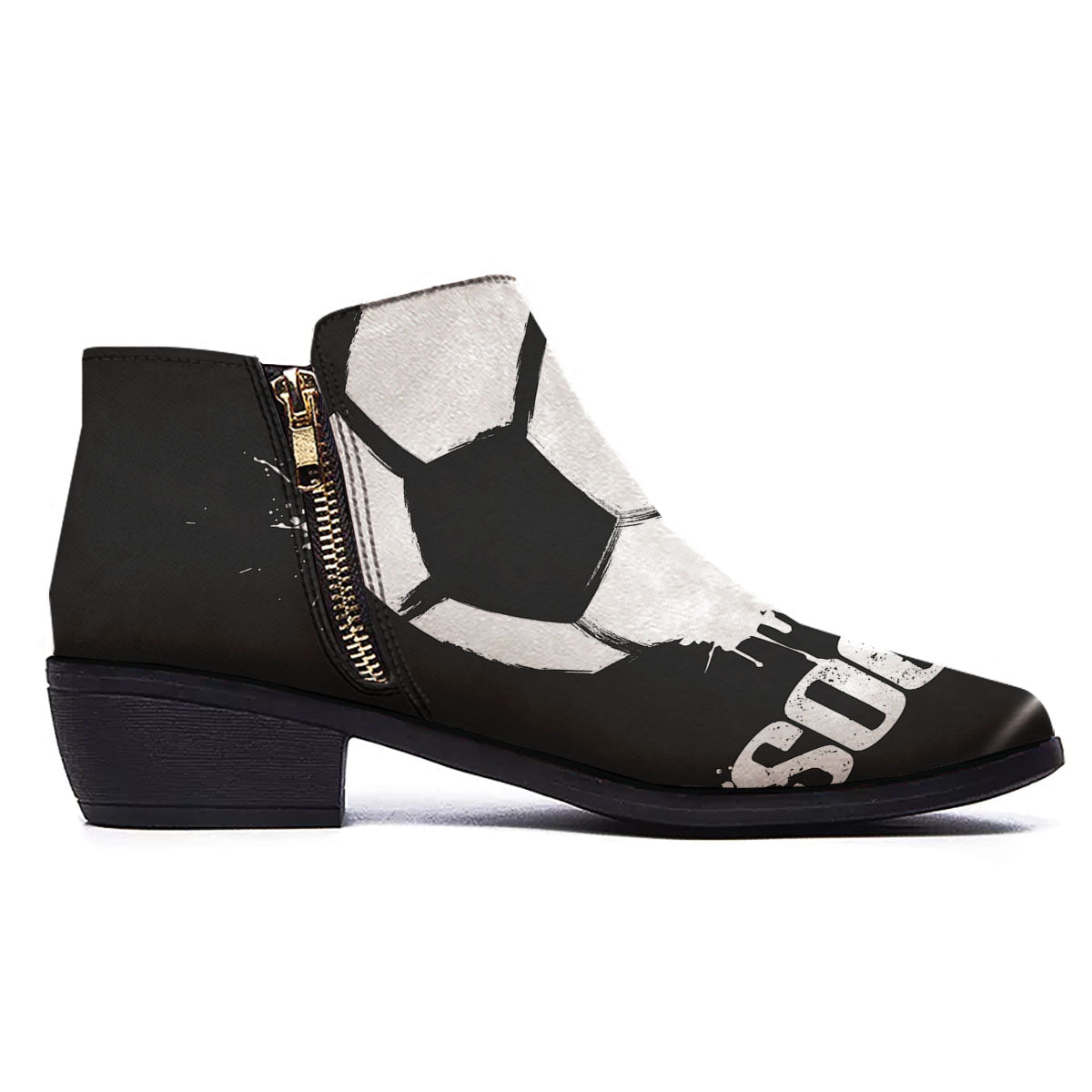 Soccer Ball White And Black Print Ankle Boots-grizzshop