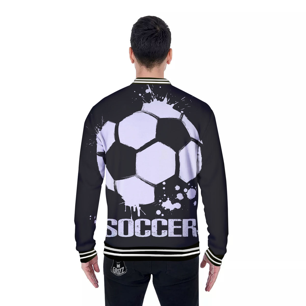 Soccer Ball White And Black Print Baseball Jacket-grizzshop