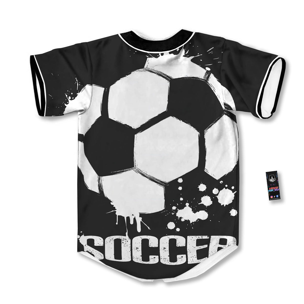 Soccer Ball White And Black Print Baseball Jersey-grizzshop