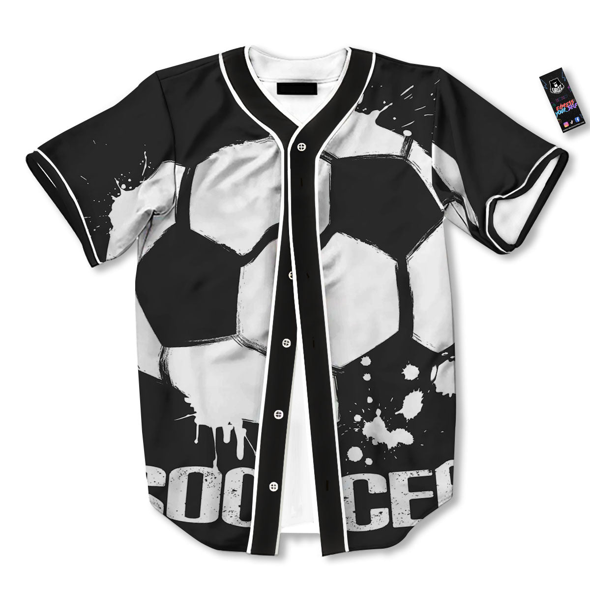 Soccer Ball White And Black Print Baseball Jersey-grizzshop