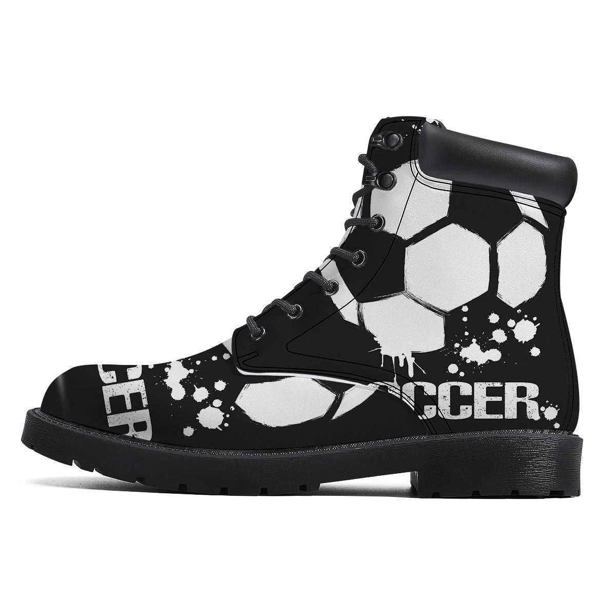 Soccer Ball White And Black Print Boots-grizzshop