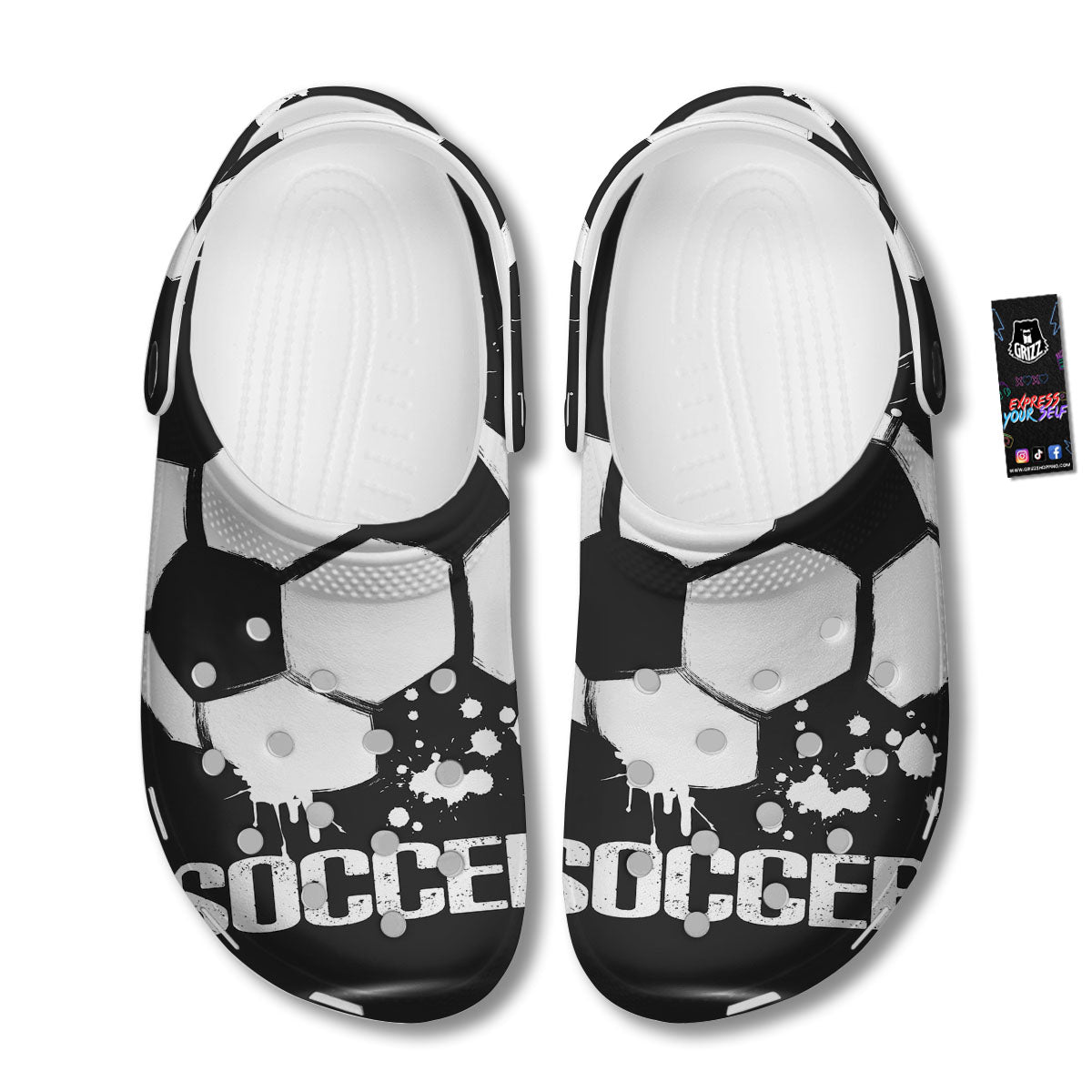Soccer Ball White And Black Print Clog-grizzshop