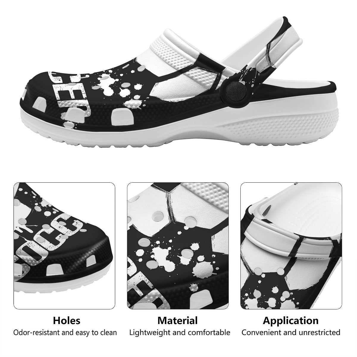 Soccer Ball White And Black Print Clog-grizzshop