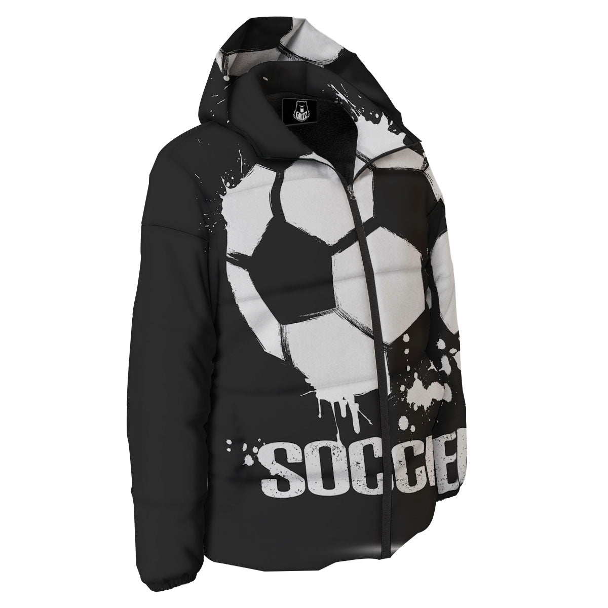 Soccer Ball White And Black Print Down Jacket-grizzshop
