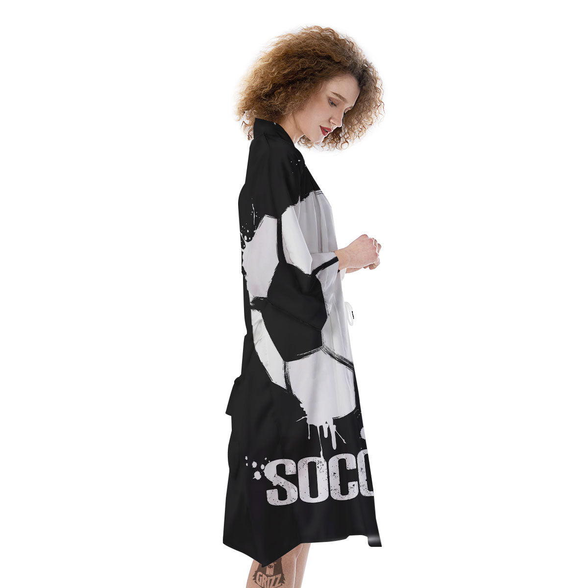 Soccer Ball White And Black Print Kimono-grizzshop