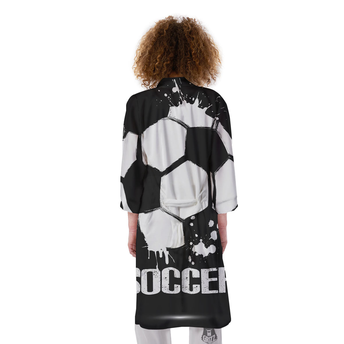 Soccer Ball White And Black Print Kimono-grizzshop