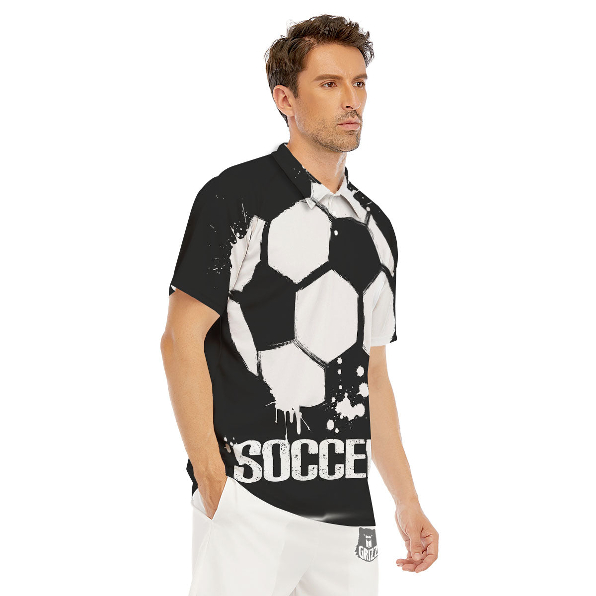 Soccer Ball White And Black Print Men's Golf Shirts-grizzshop