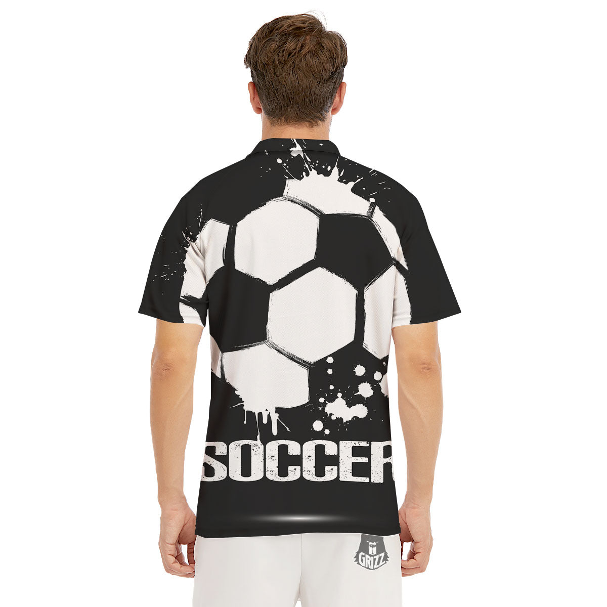 Soccer Ball White And Black Print Men's Golf Shirts-grizzshop