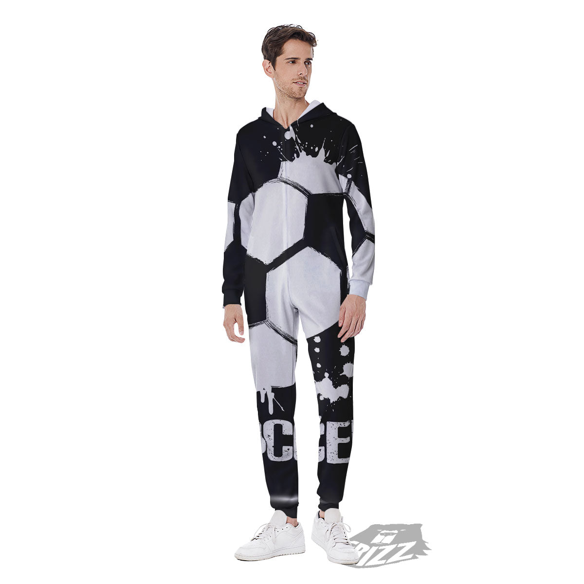 Soccer Ball White And Black Print Men's Jumpsuit-grizzshop