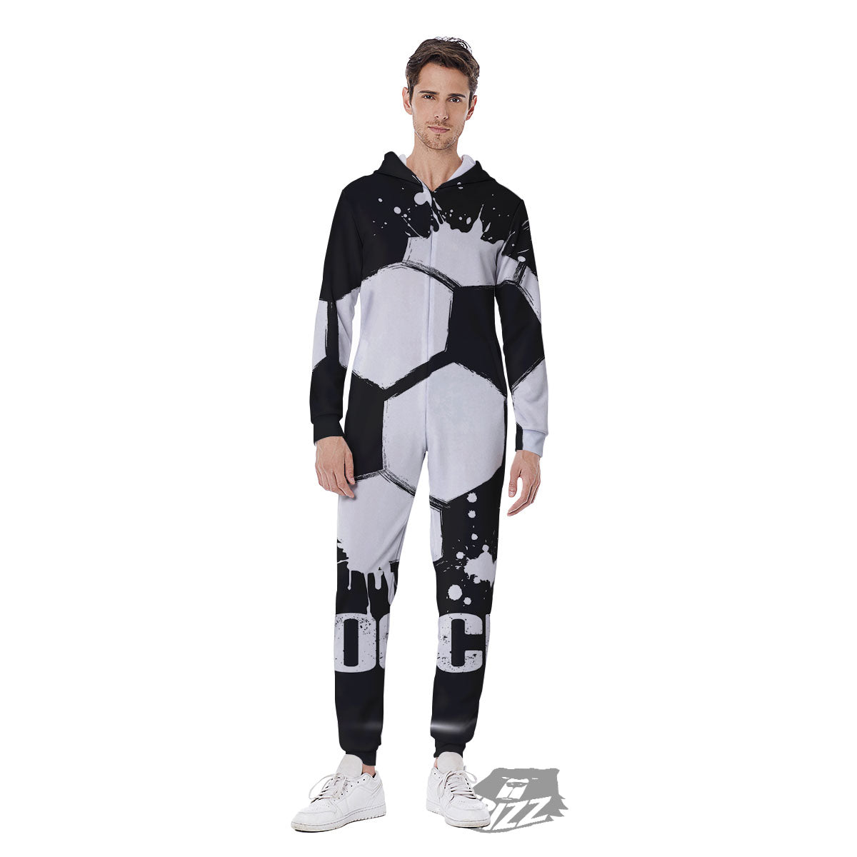 Soccer Ball White And Black Print Men's Jumpsuit-grizzshop