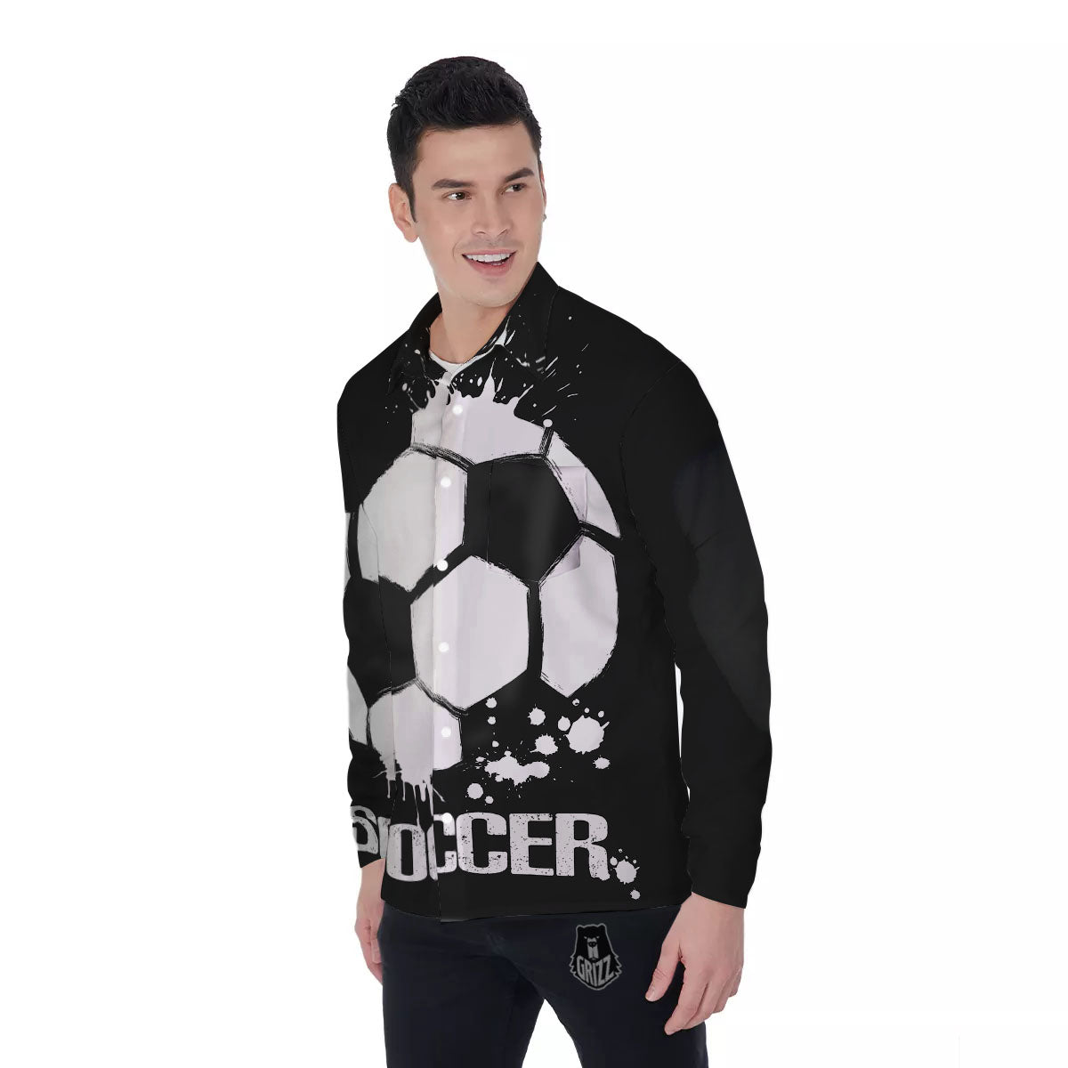 Soccer Ball White And Black Print Men's Long Sleeve Shirts-grizzshop