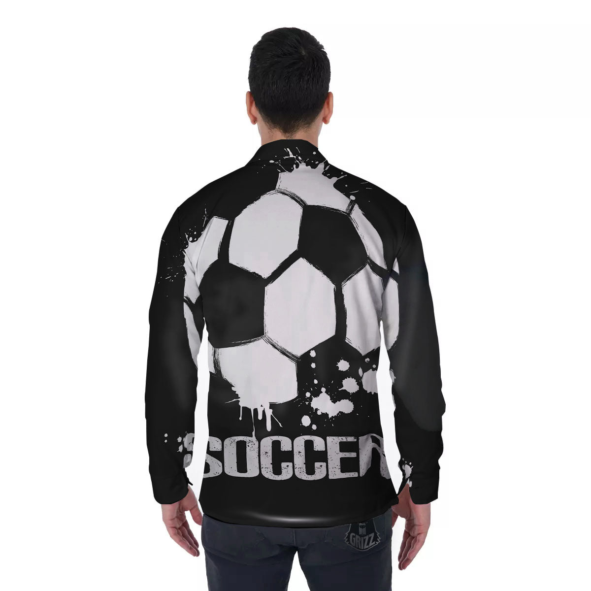 Soccer Ball White And Black Print Men's Long Sleeve Shirts-grizzshop