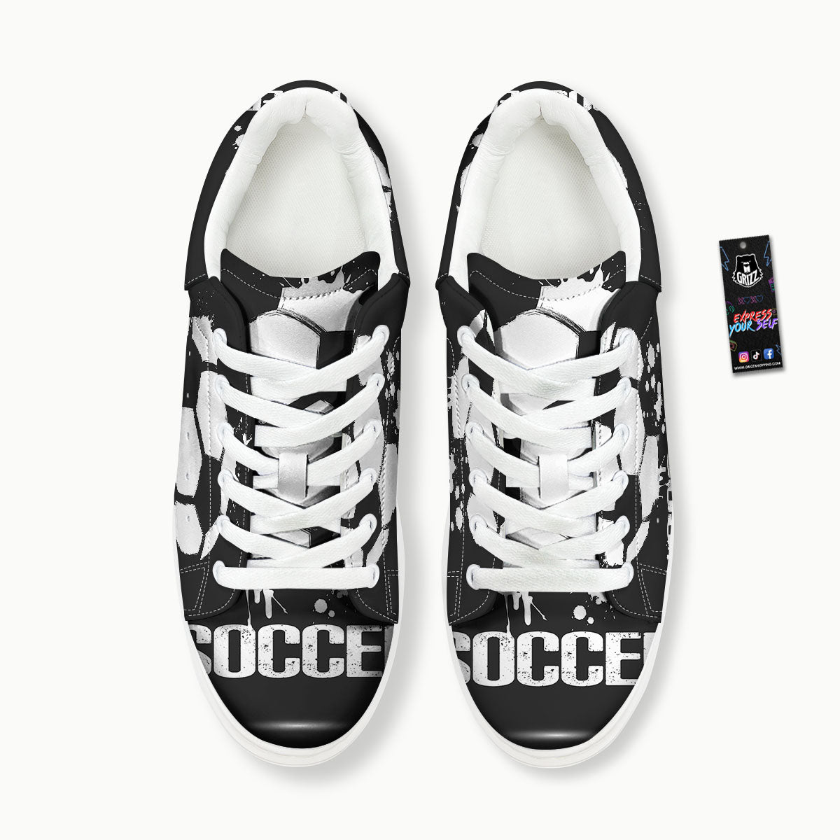 Soccer Ball White And Black Print Platform Shoes-grizzshop