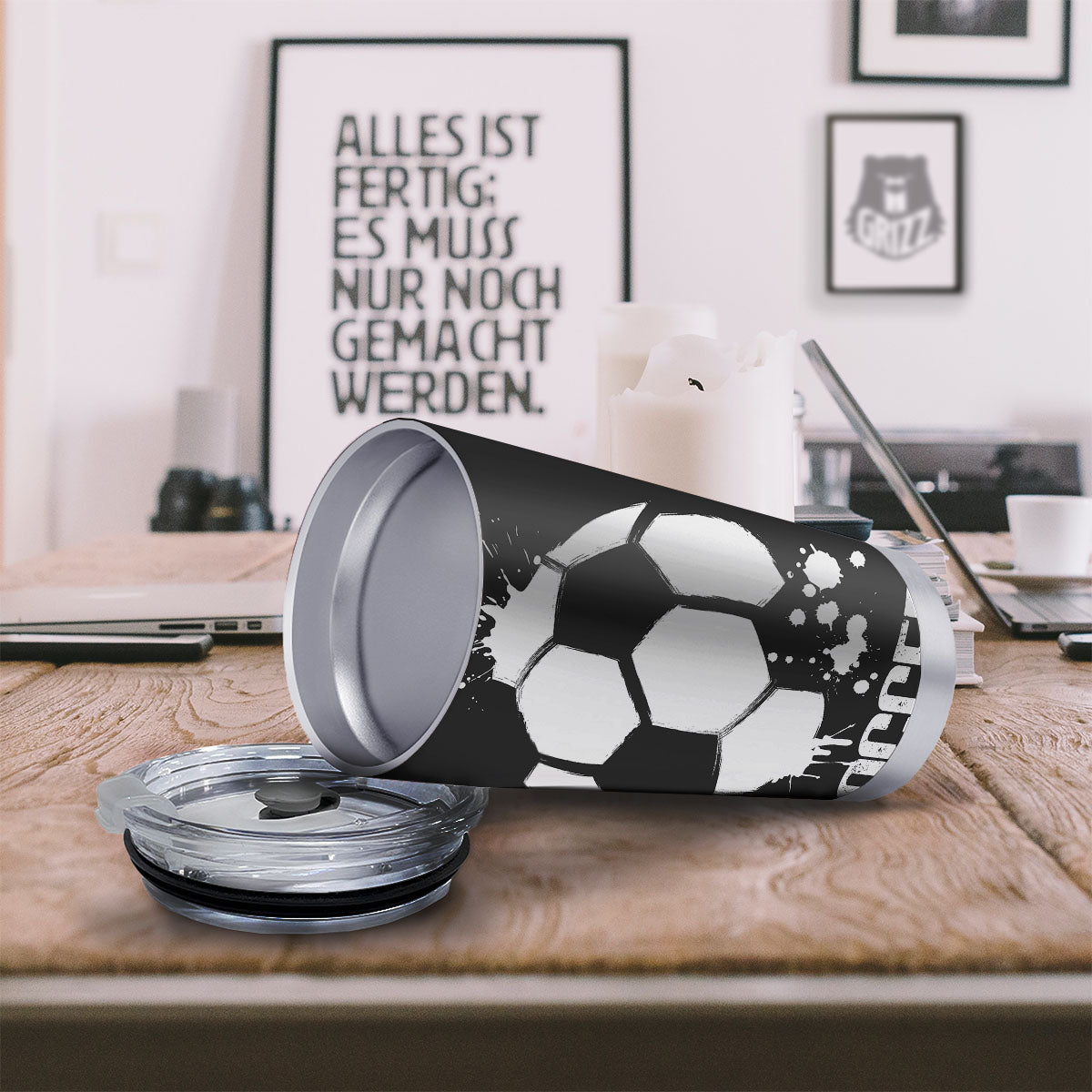 Soccer Ball White And Black Print Tumbler-grizzshop