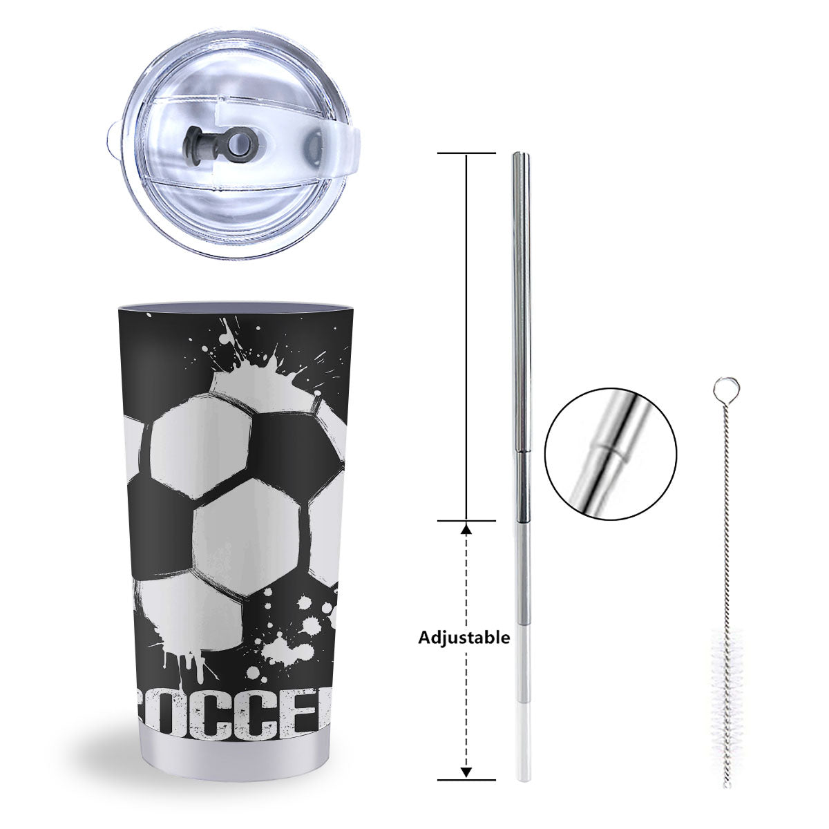 Soccer Ball White And Black Print Tumbler-grizzshop