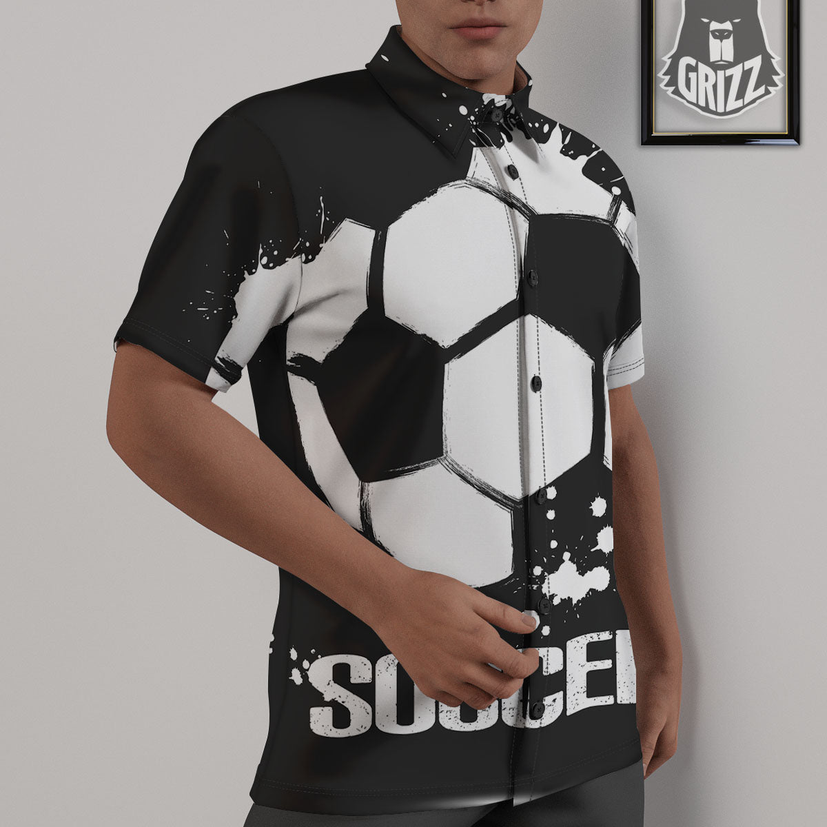 Soccer Ball White And Black Print Untucked Shirts-grizzshop