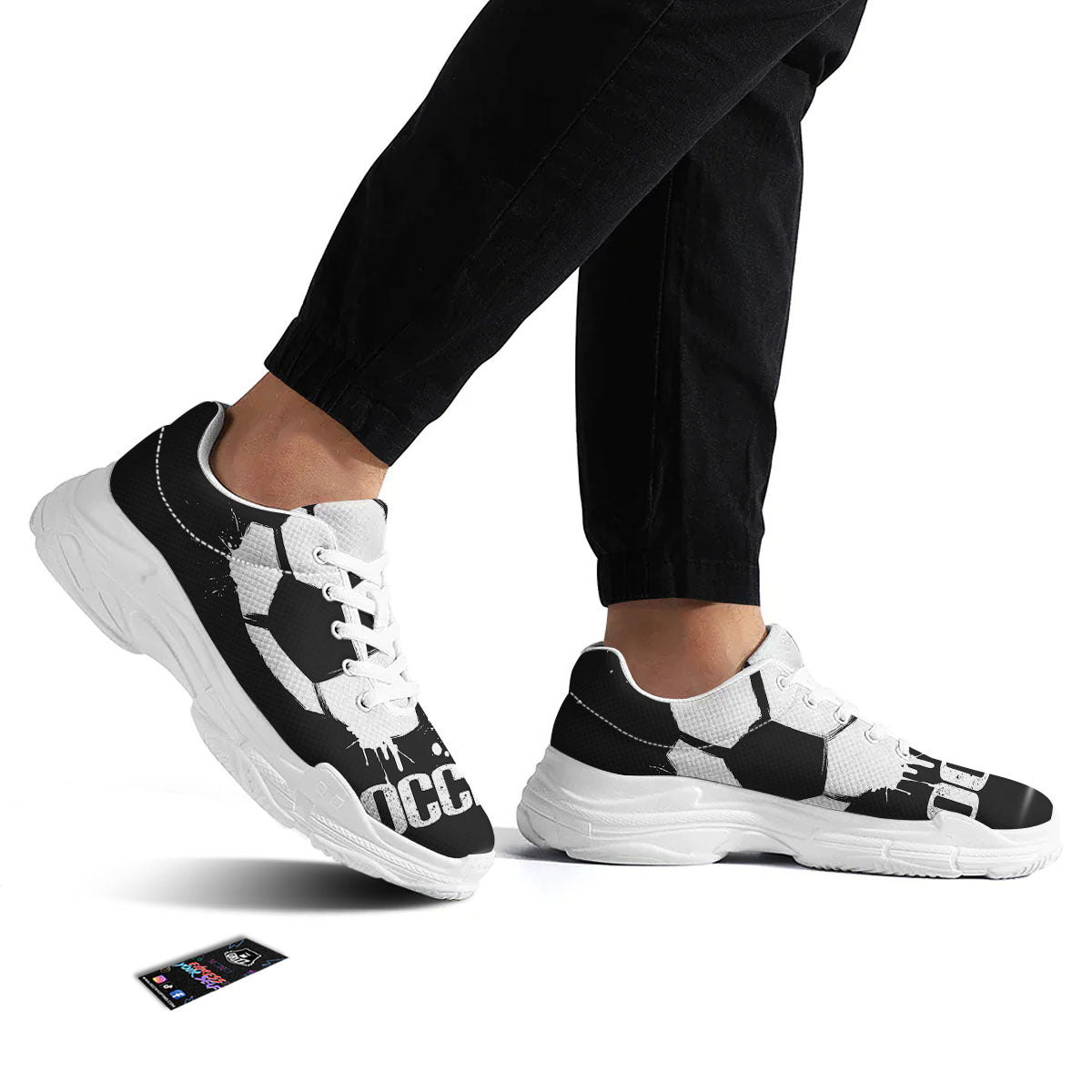 Soccer Ball White And Black Print White Chunky Shoes-grizzshop